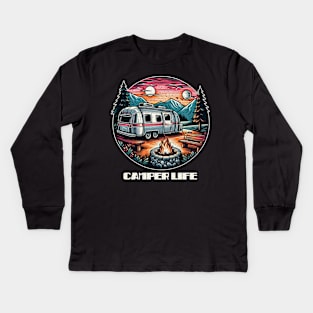 Airstream camper sunset Kids Long Sleeve T-Shirt